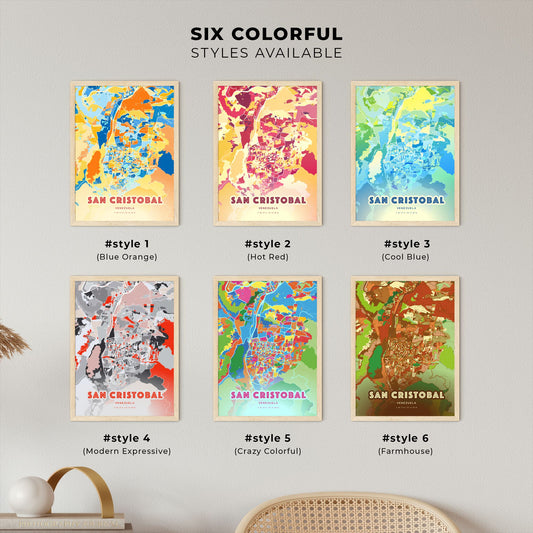 Colorful SAN CRISTOBAL VENEZUELA Fine Art Map Blue Orange