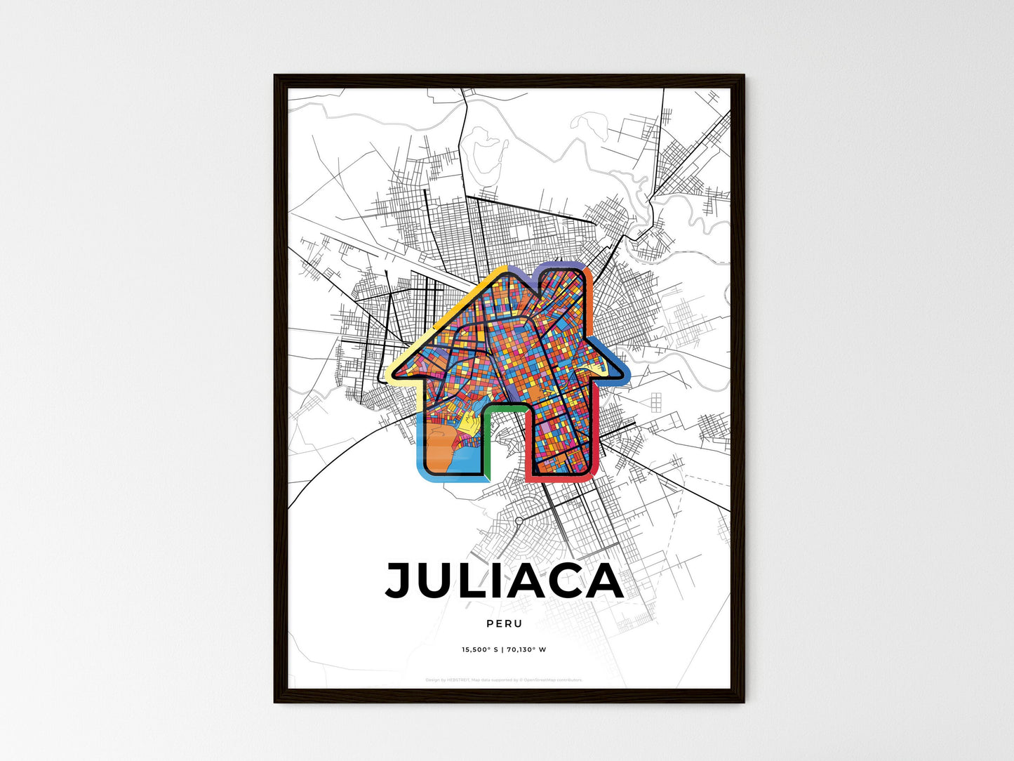Juliaca Peru wedding art map with home icon
