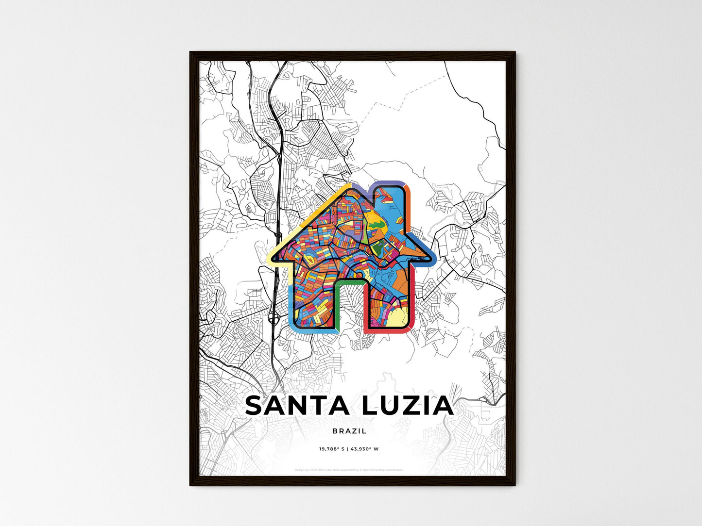 Santa Luzia Brazil wedding art map with home icon