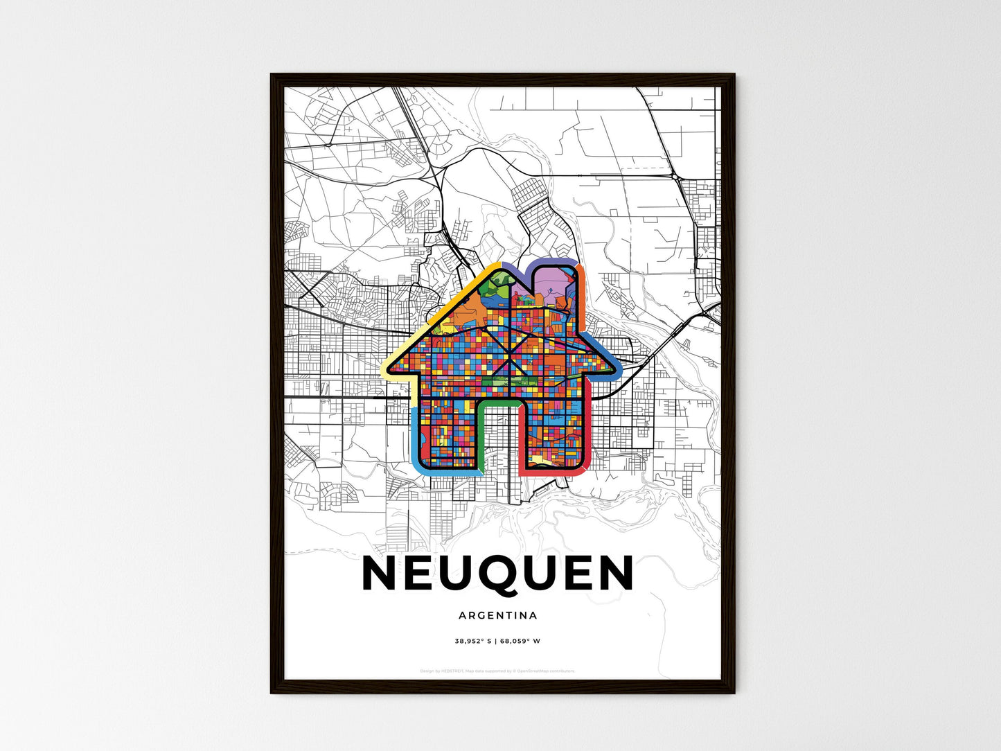 Neuquen Argentina wedding art map with home icon