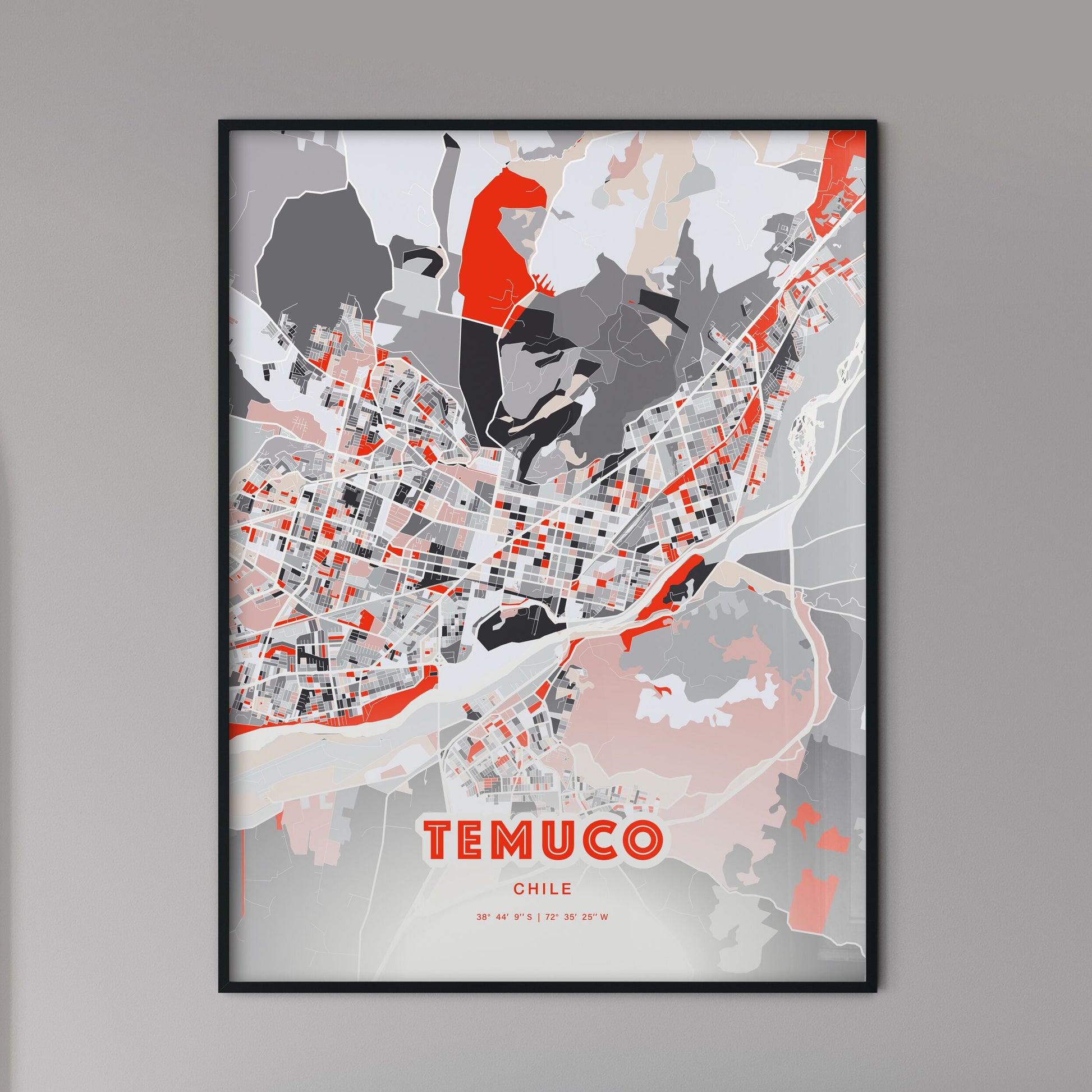 Colorful TEMUCO CHILE Fine Art Map Modern