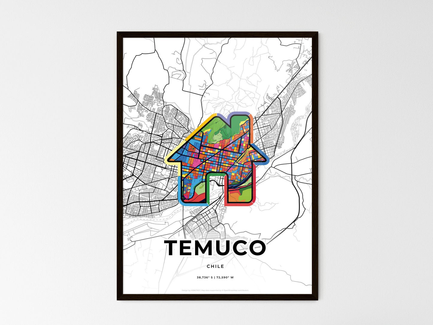 Temuco Chile wedding art map with home icon