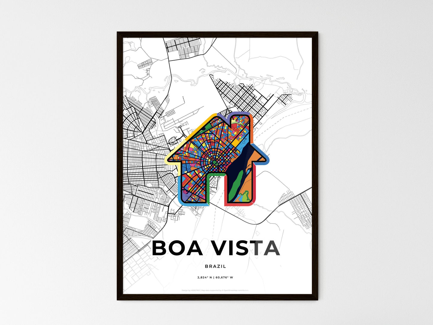 Boa Vista Brazil wedding art map with home icon