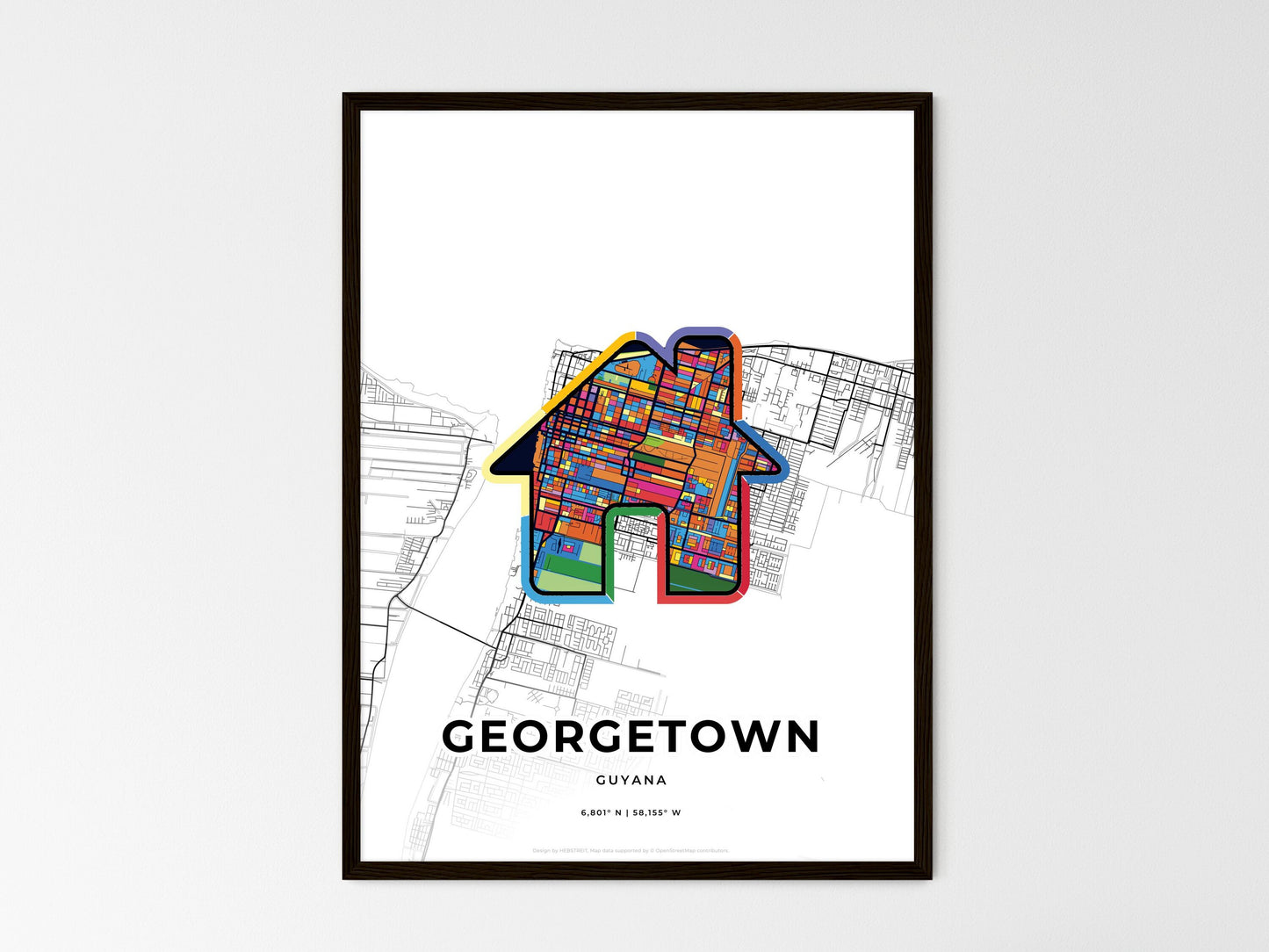 Georgetown Guyana wedding art map with home icon