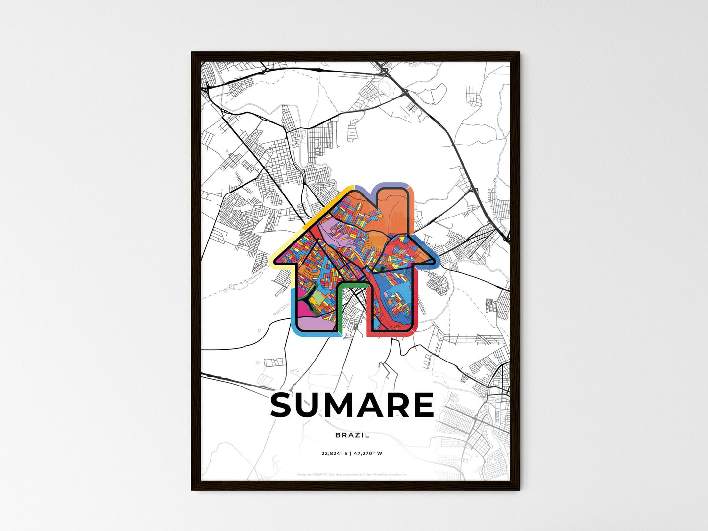 Sumare Brazil wedding art map with home icon