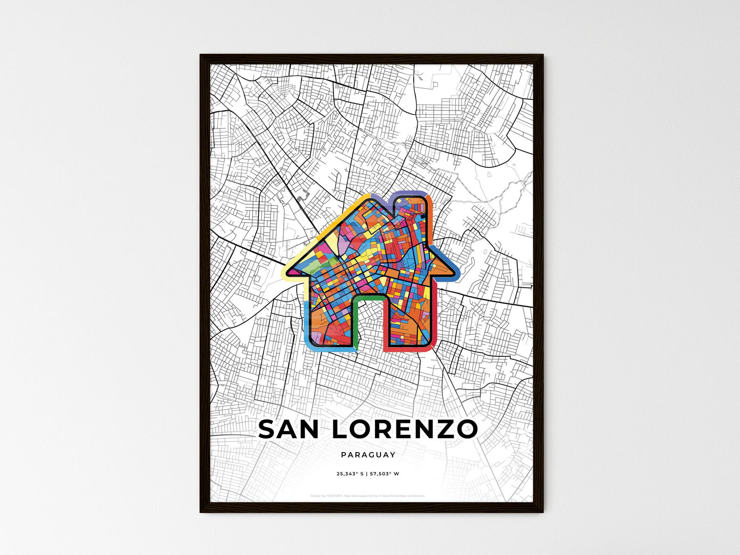 San Lorenzo Paraguay wedding art map with home icon