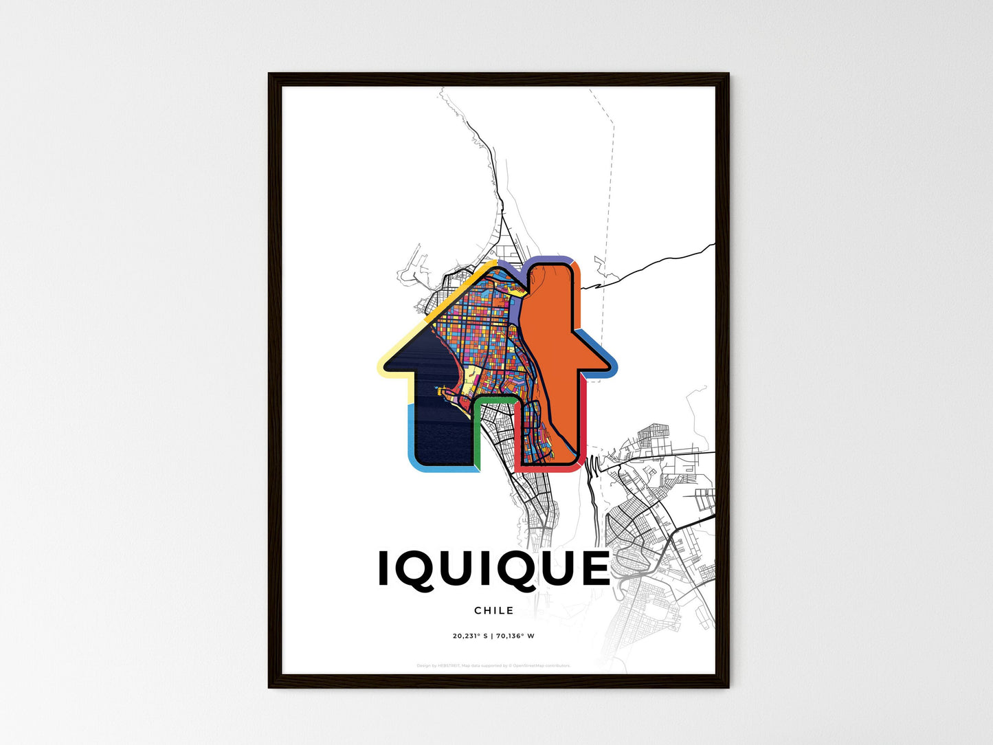 Iquique Chile wedding art map with home icon