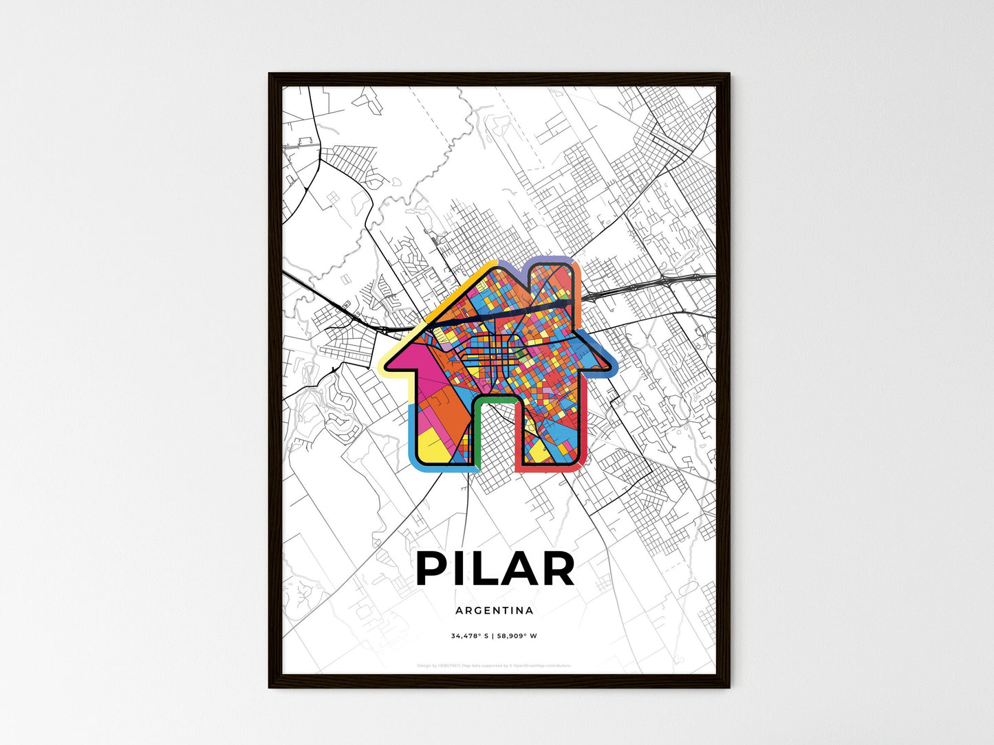 Pilar Argentina wedding art map with home icon