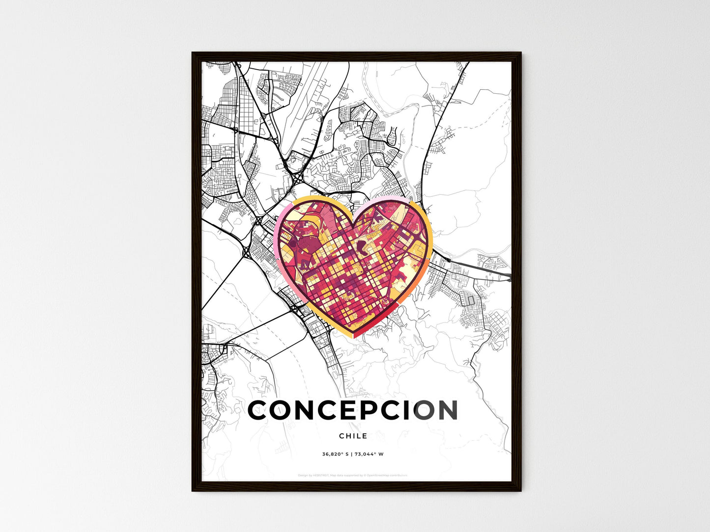 Concepcion Chile wedding art map with heart icon