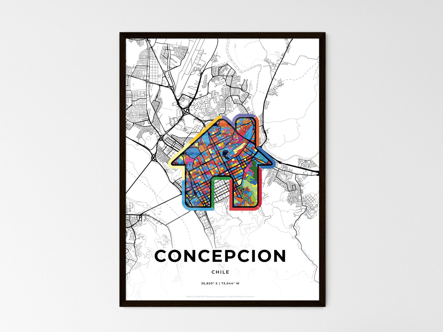 Concepcion Chile wedding art map with home icon
