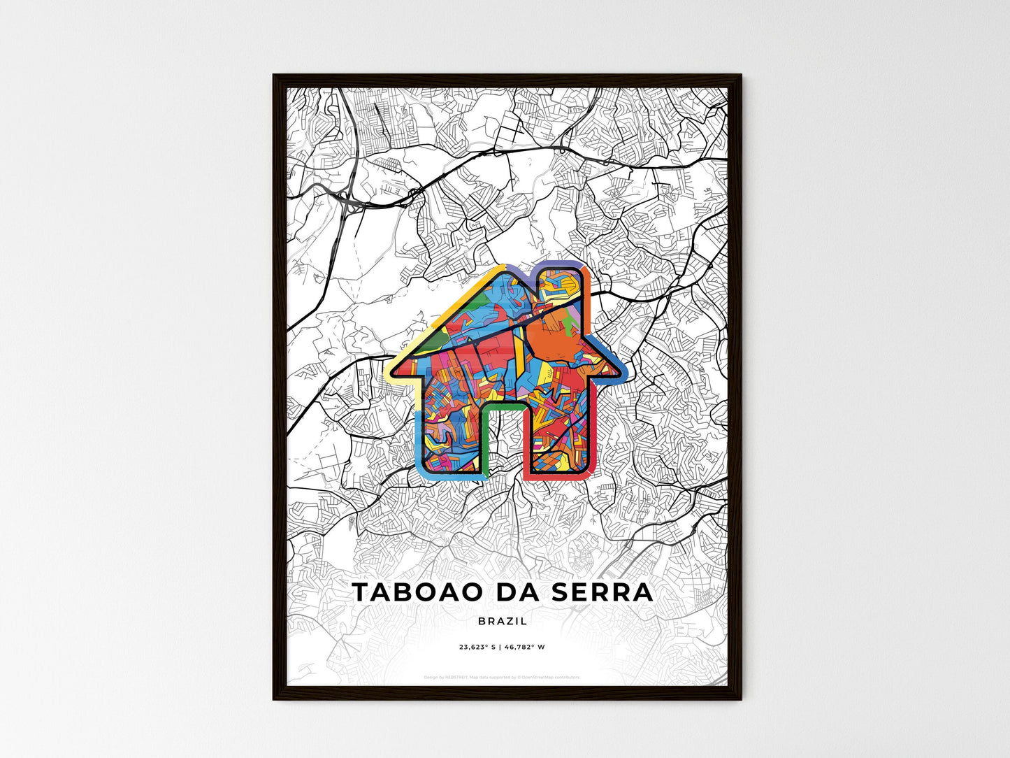 Taboao Da Serra Brazil wedding art map with home icon