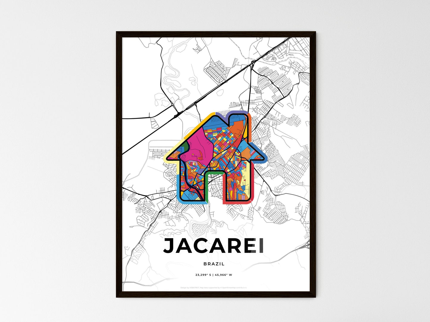 Jacarei Brazil wedding art map with home icon