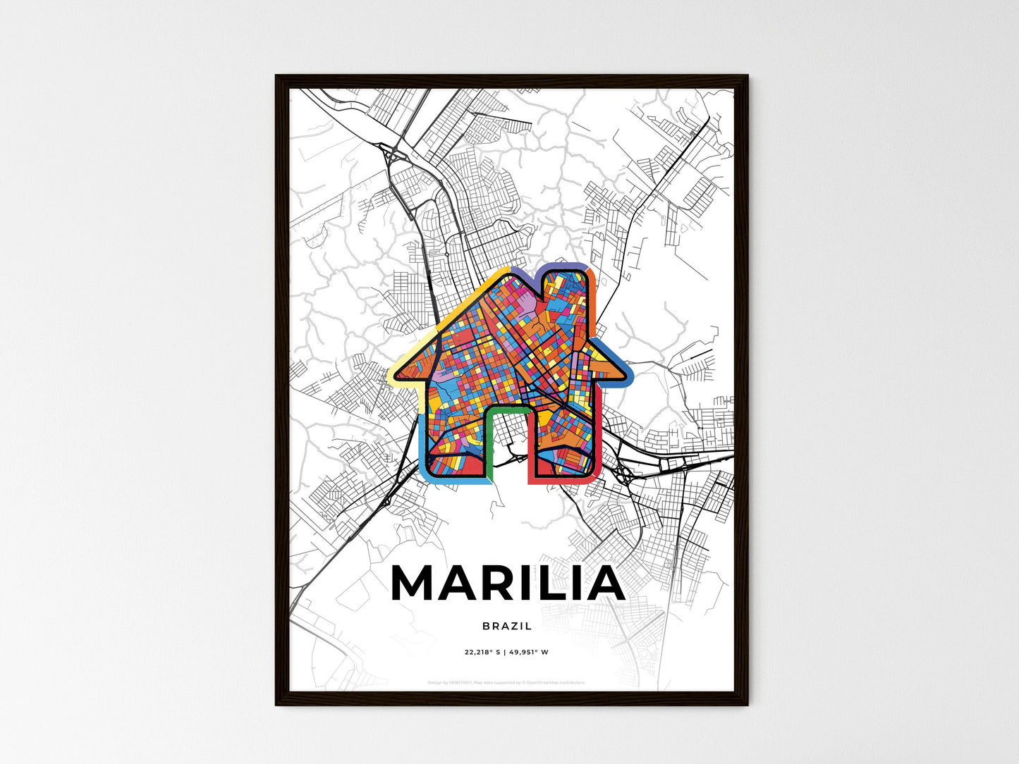 Marilia Brazil wedding art map with home icon