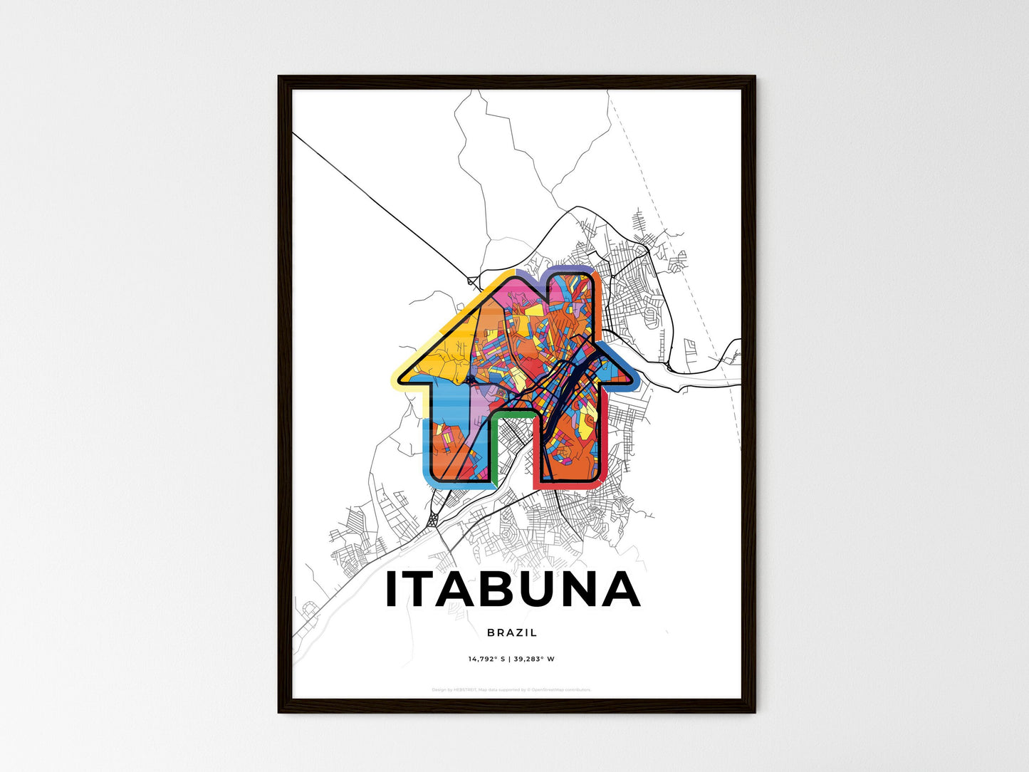Itabuna Brazil wedding art map with home icon