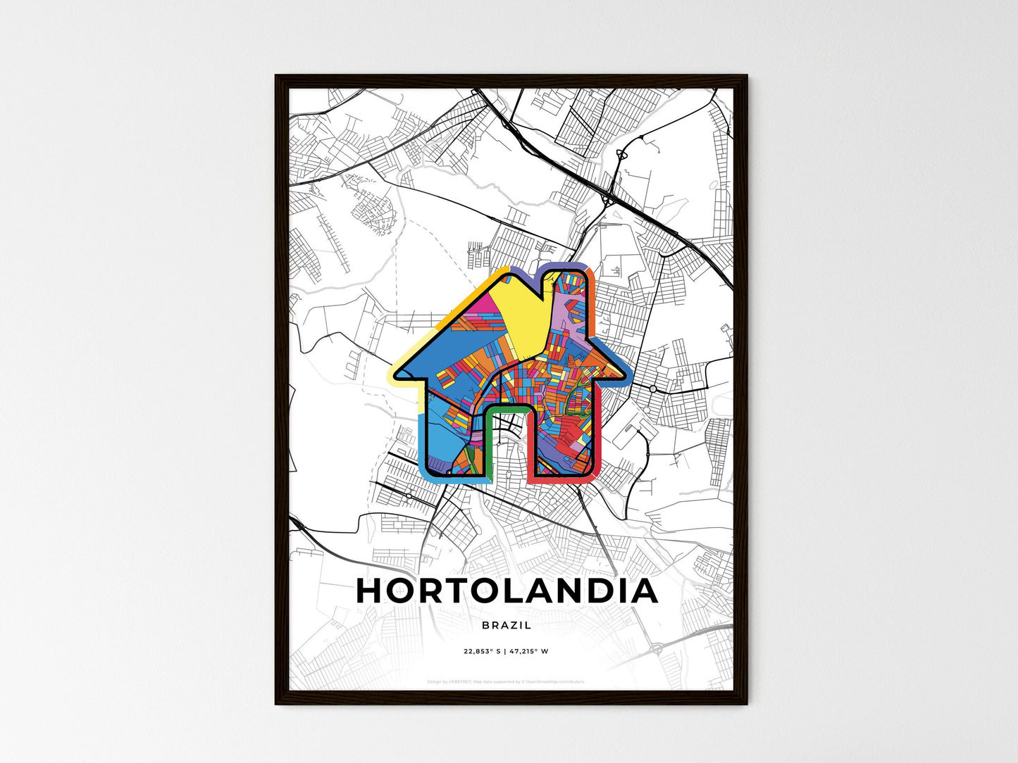 Hortolandia Brazil wedding art map with home icon