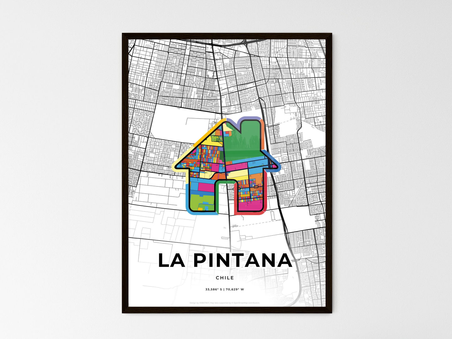 La Pintana Chile wedding art map with home icon