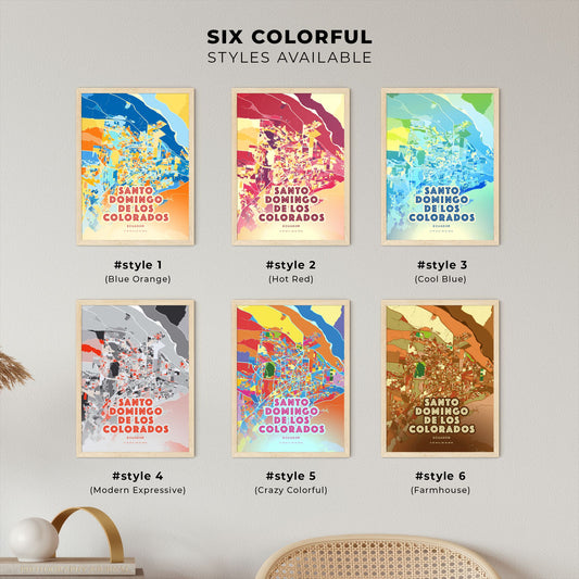 Colorful SANTO DOMINGO DE LOS COLORADOS ECUADOR Fine Art Map Blue Orange