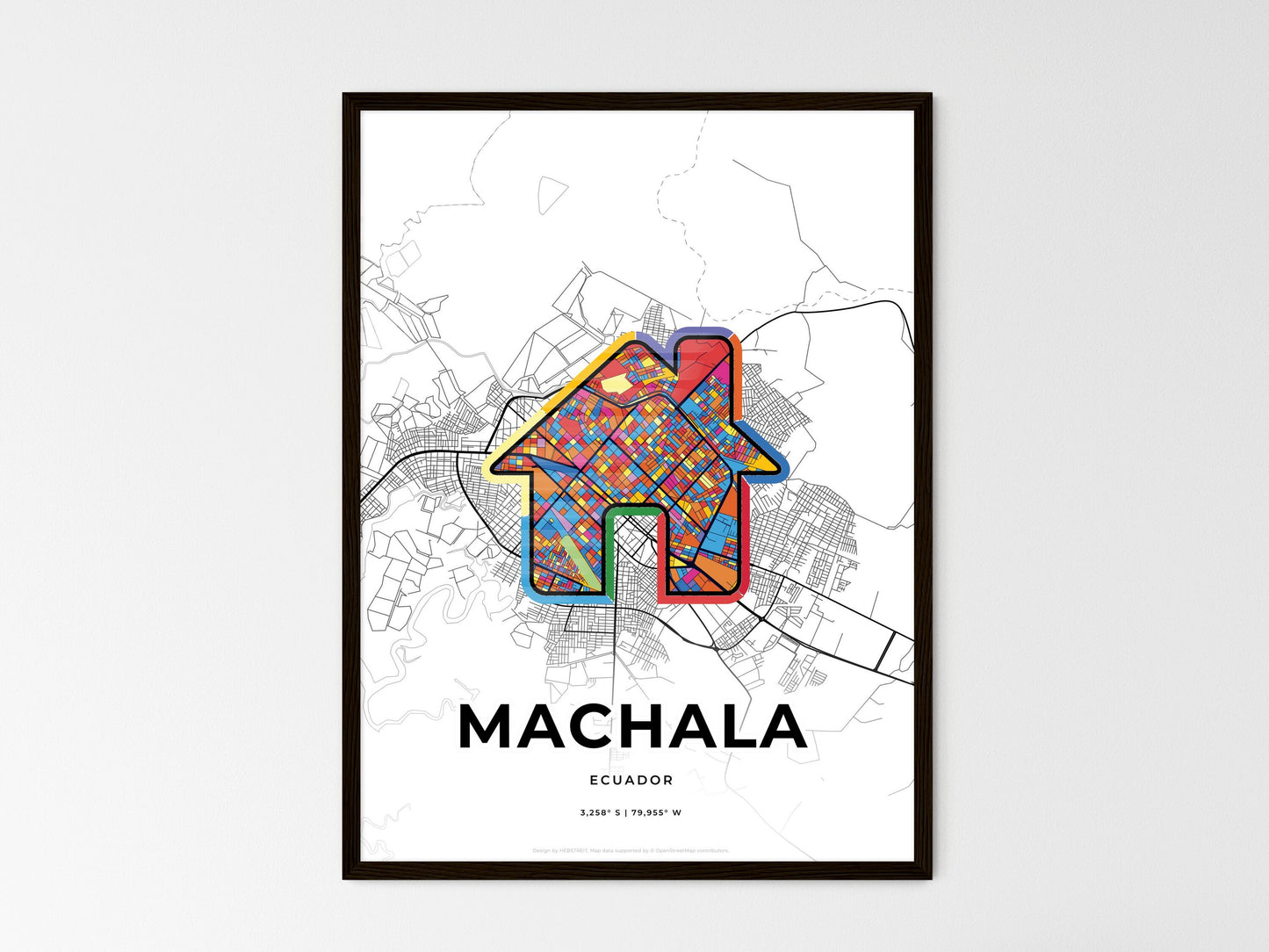 Machala Ecuador wedding art map with home icon