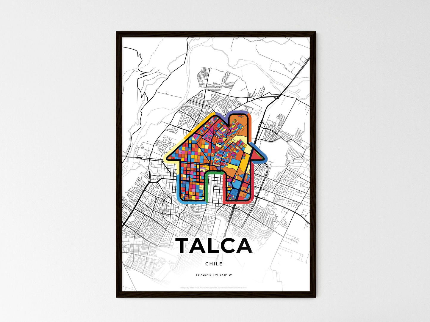 Talca Chile wedding art map with home icon