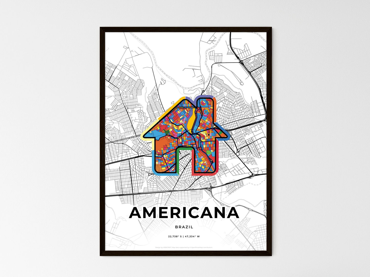 Americana Brazil wedding art map with home icon