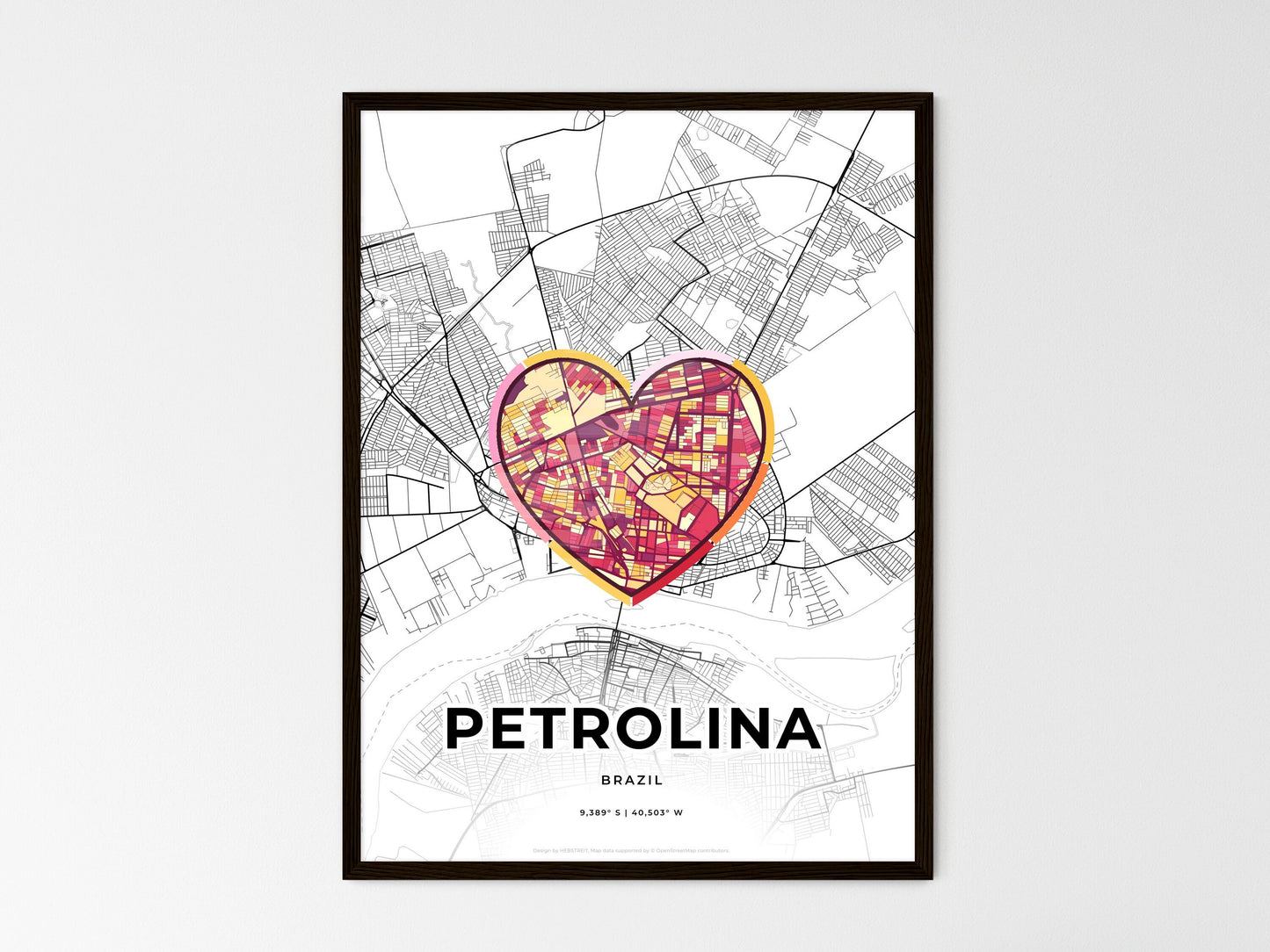 Petrolina Brazil wedding art map with heart icon