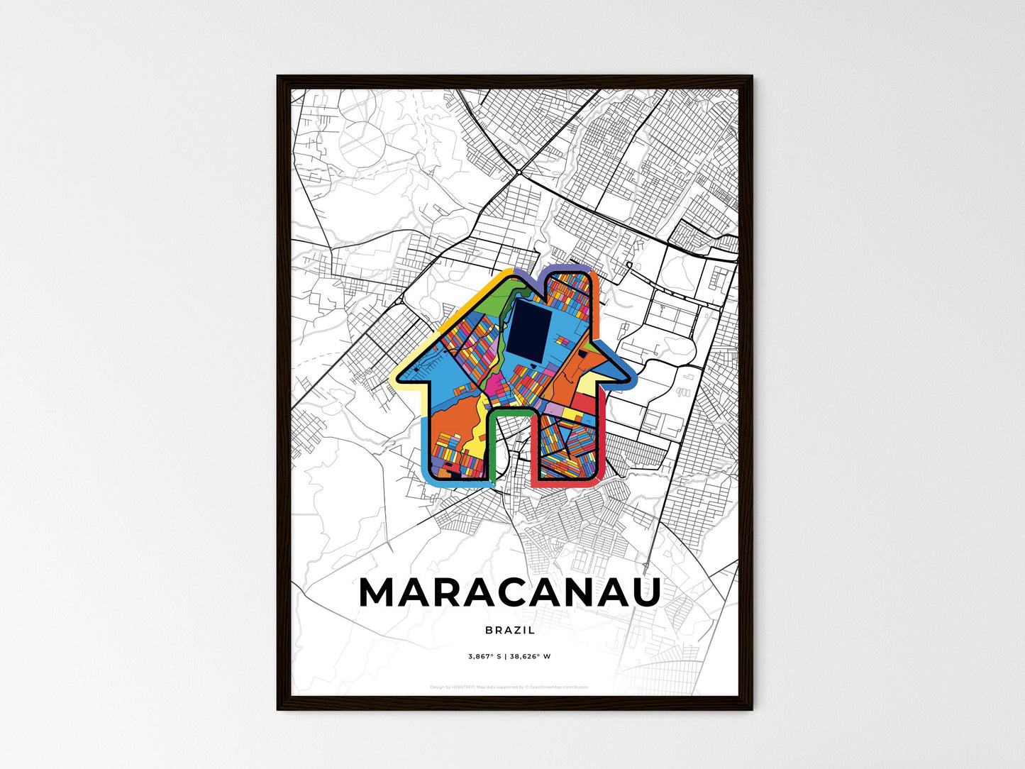 Maracanau Brazil wedding art map with home icon