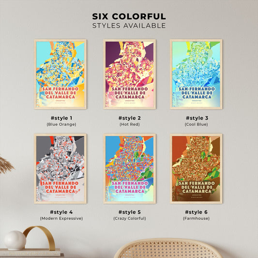 Colorful SAN FERNANDO DEL VALLE DE CATAMARCA ARGENTINA Fine Art Map Blue Orange