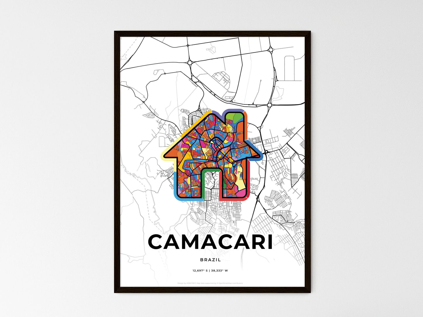 Camacari Brazil wedding art map with home icon