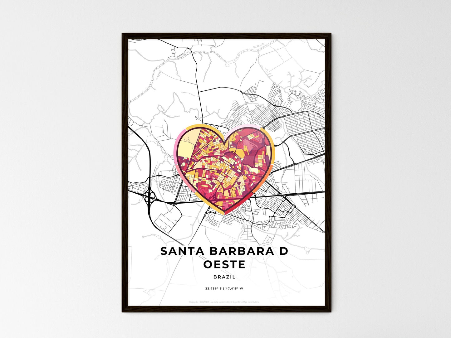 Santa Barbara D Oeste Brazil wedding art map with heart icon