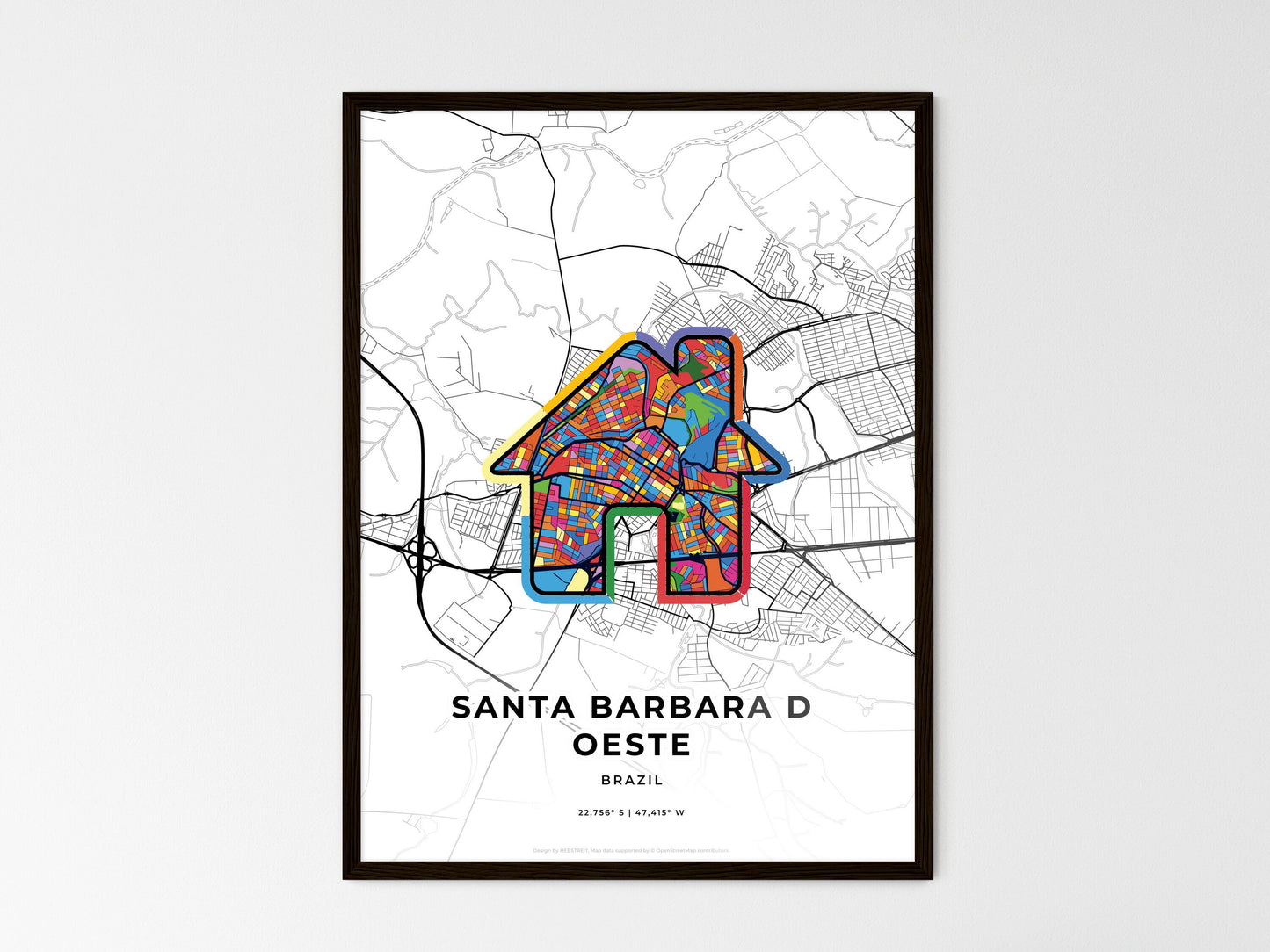 Santa Barbara D Oeste Brazil wedding art map with home icon