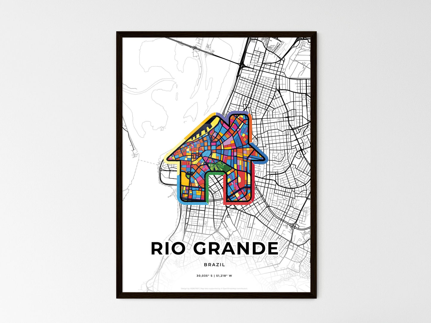 Rio Grande Brazil wedding art map with home icon