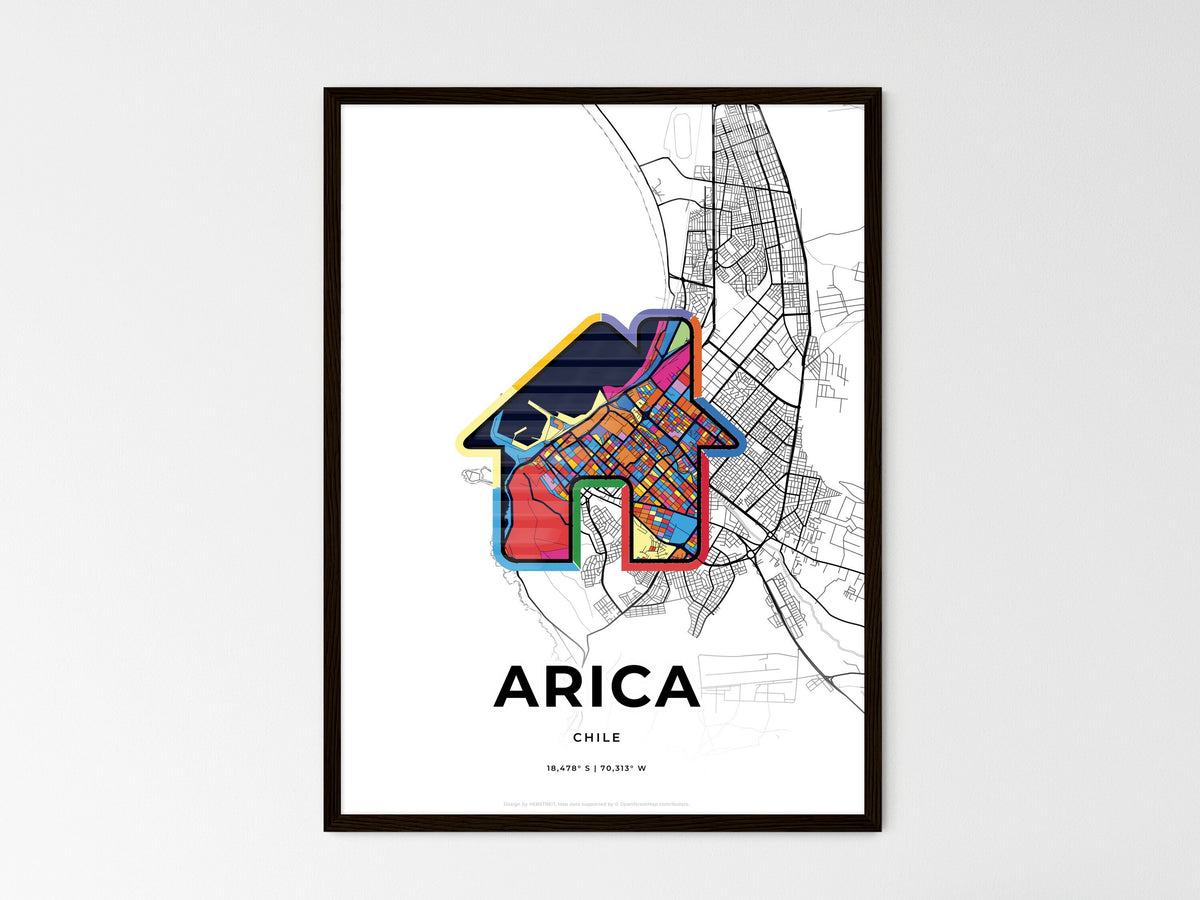 Arica Chile wedding art map with home icon