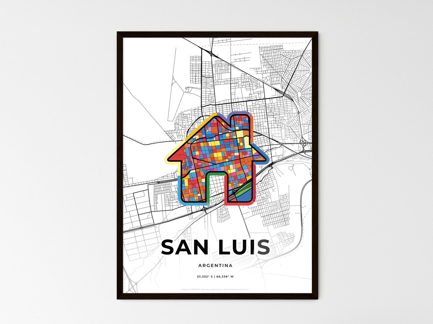San Luis Argentina wedding art map with home icon