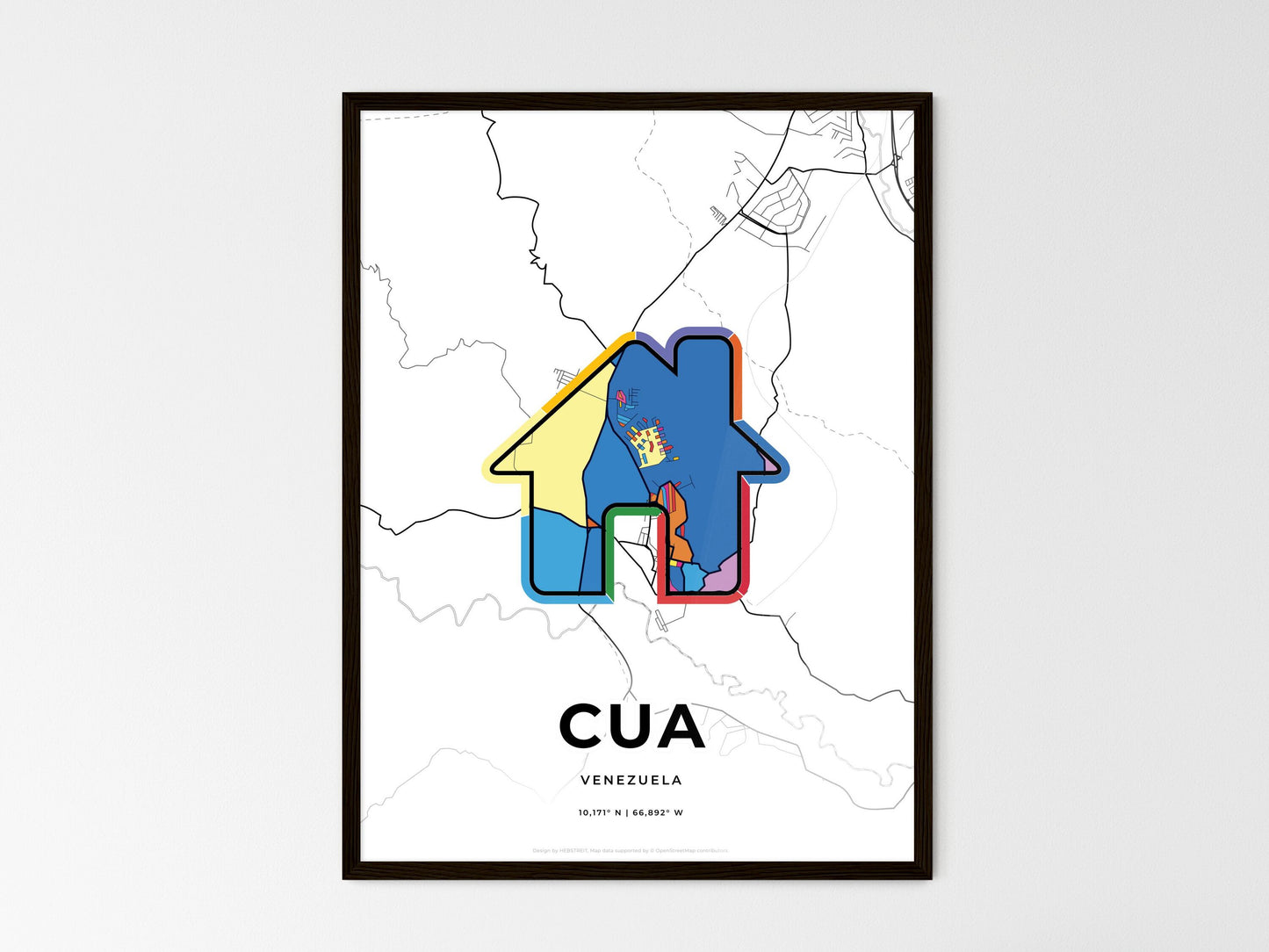 Cua Venezuela wedding art map with home icon