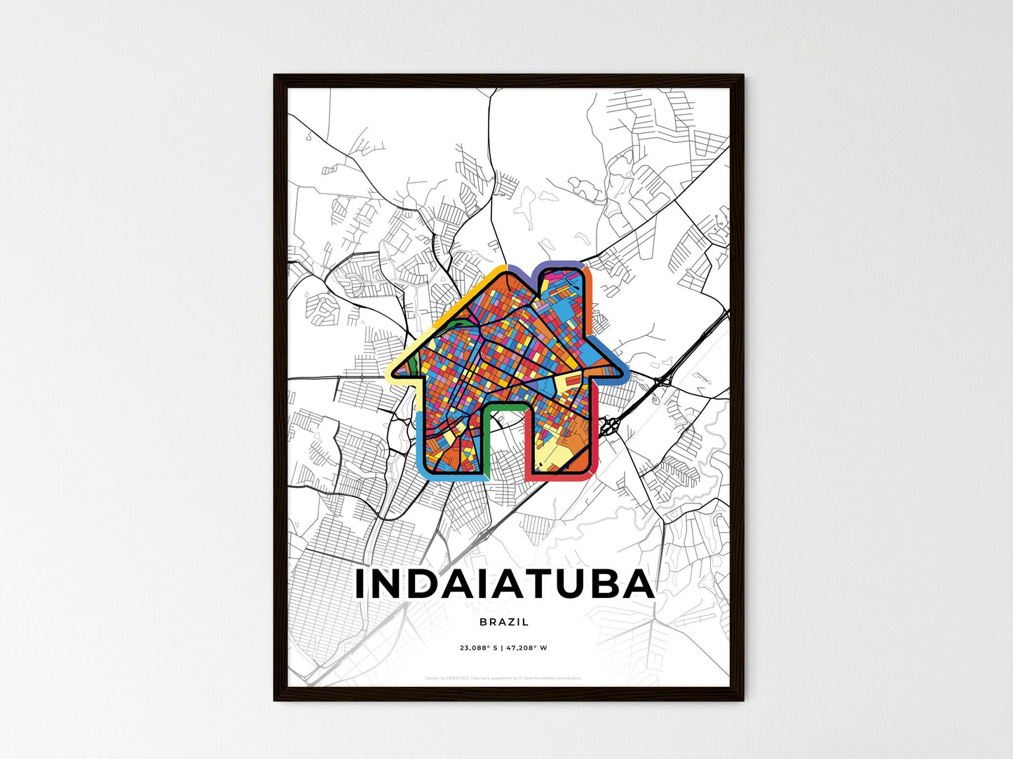 Indaiatuba Brazil wedding art map with home icon