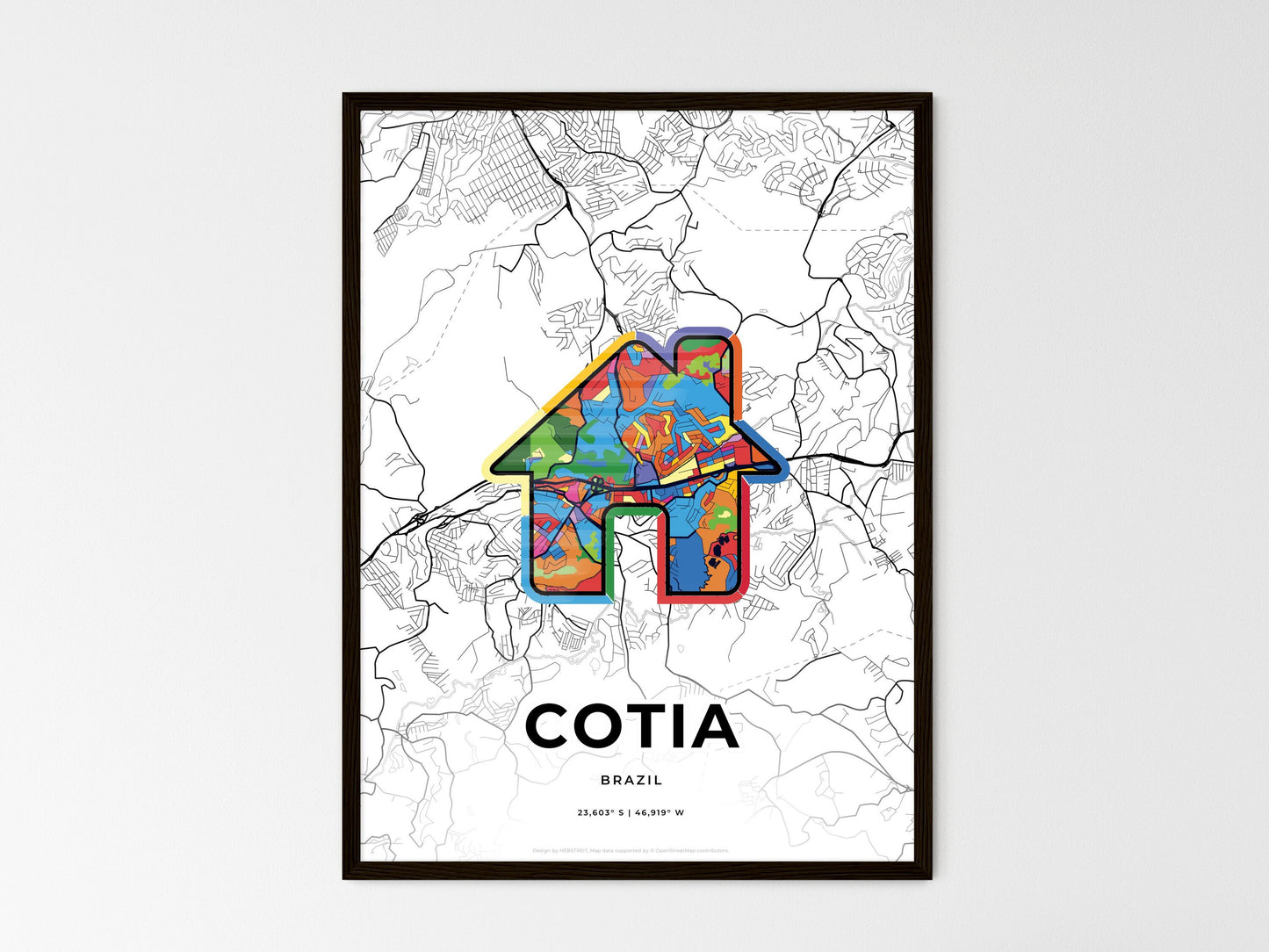 Cotia Brazil wedding art map with home icon