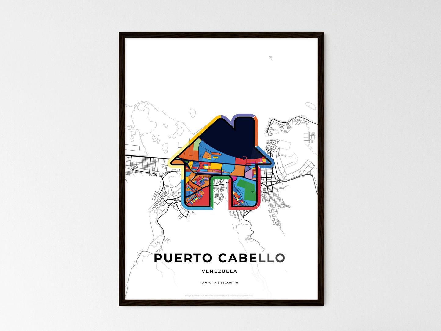 Puerto Cabello Venezuela wedding art map with home icon