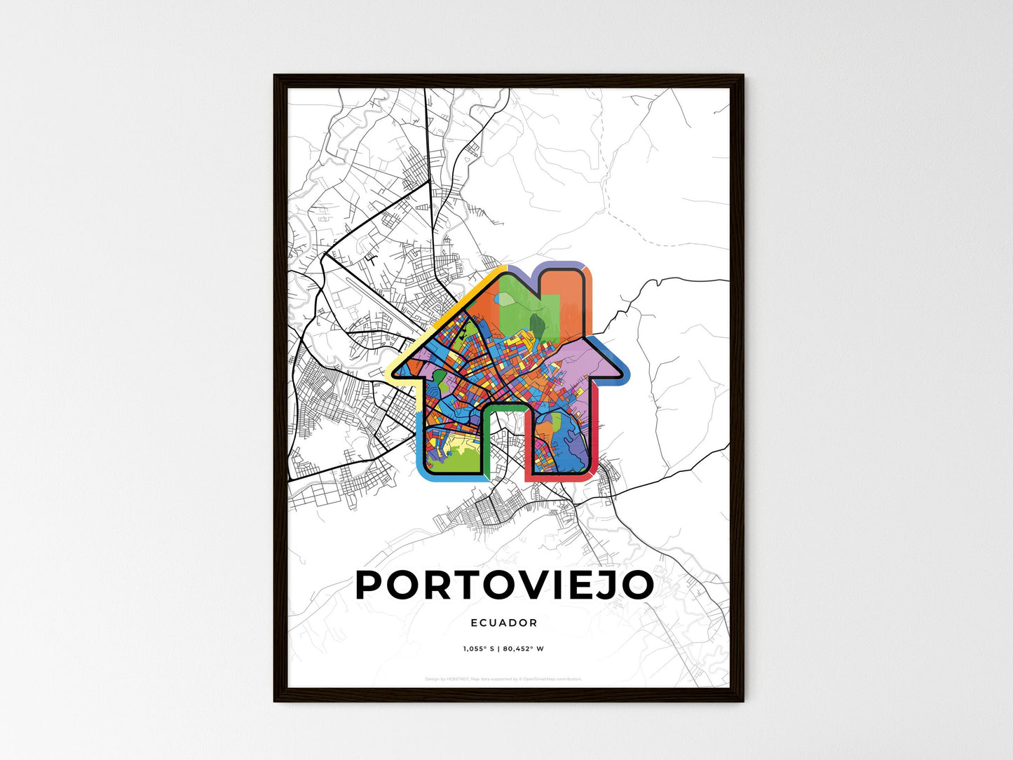 Portoviejo Ecuador wedding art map with home icon