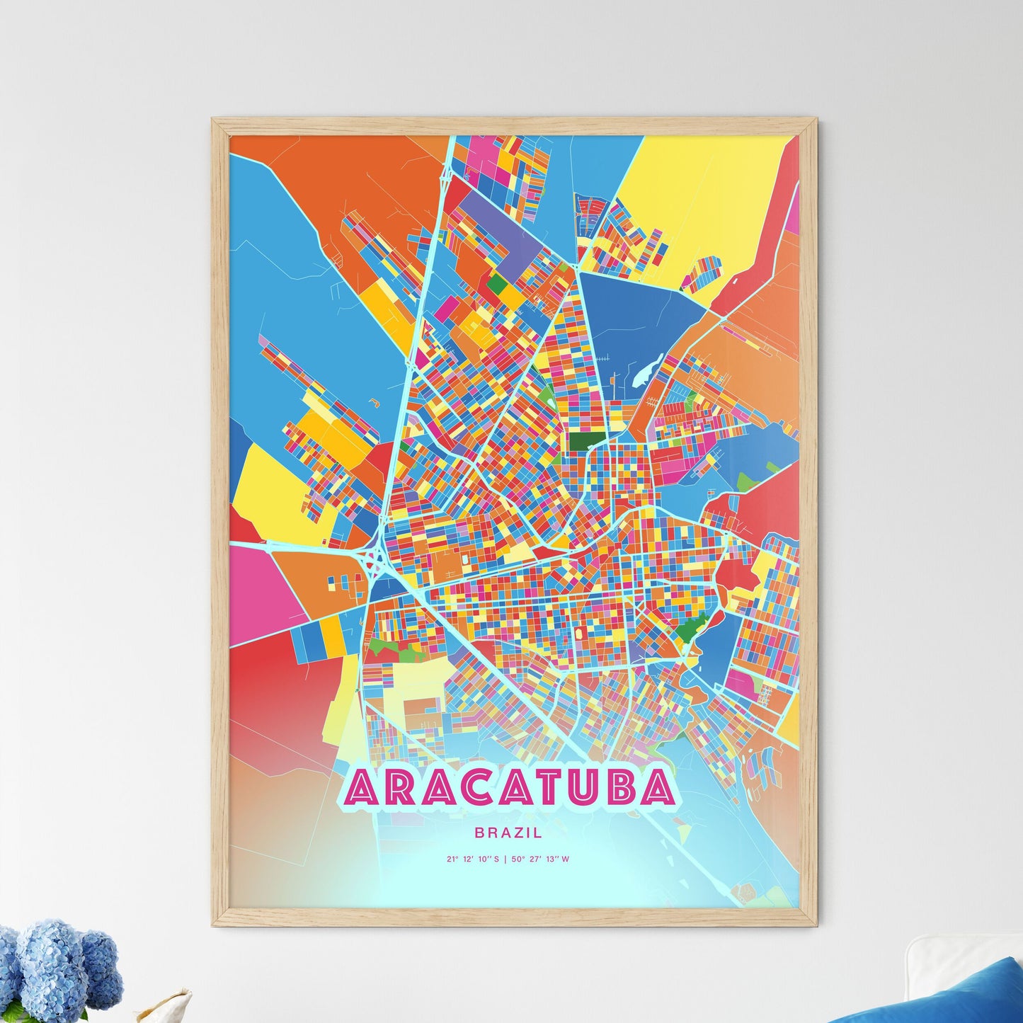 Colorful ARACATUBA BRAZIL Fine Art Map Crazy Colors