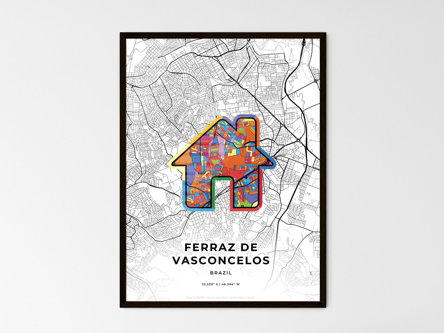 Ferraz De Vasconcelos Brazil wedding art map with home icon