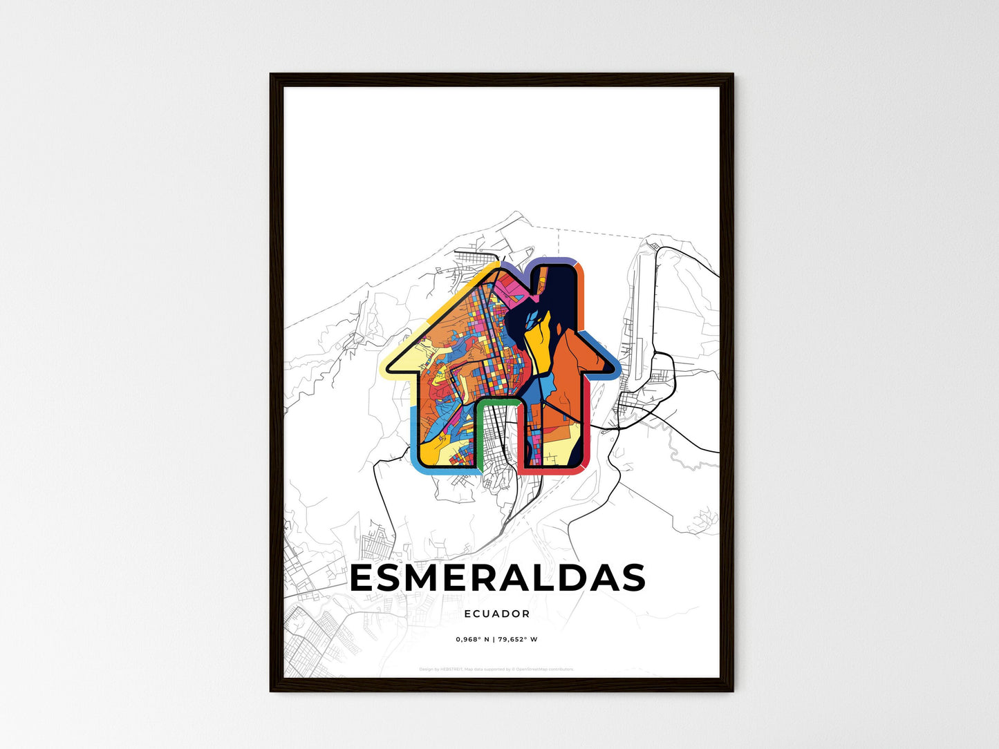 Esmeraldas Ecuador wedding art map with home icon