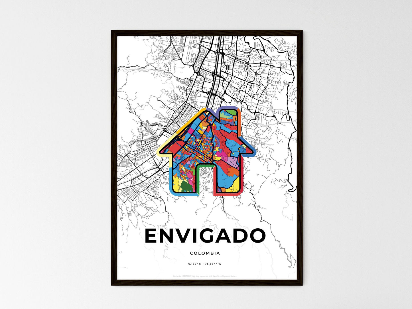 Envigado Colombia wedding art map with home icon