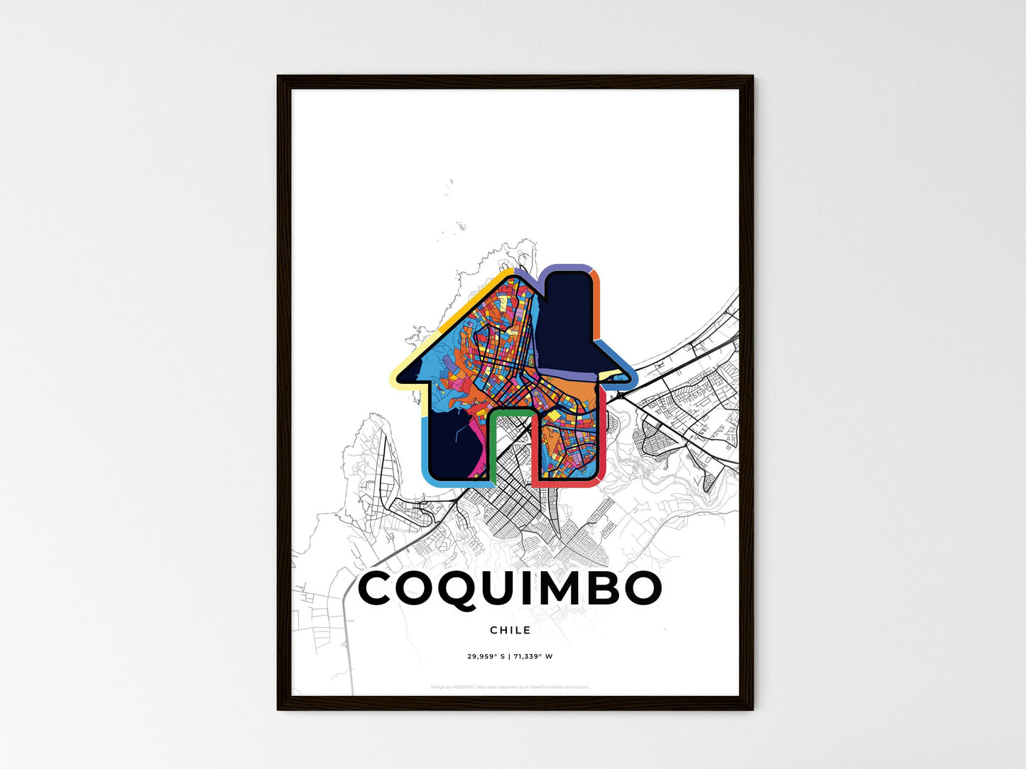 Coquimbo Chile wedding art map with home icon