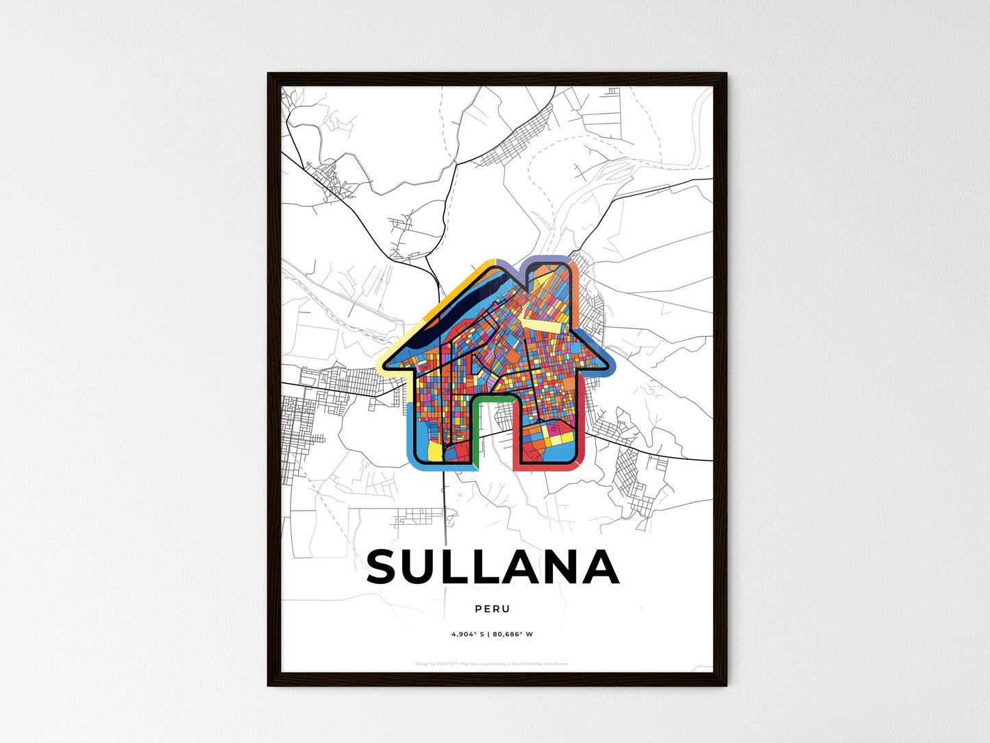 Sullana Peru wedding art map with home icon