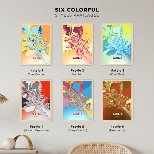 Colorful TARIJA BOLIVIA Fine Art Map Blue Orange