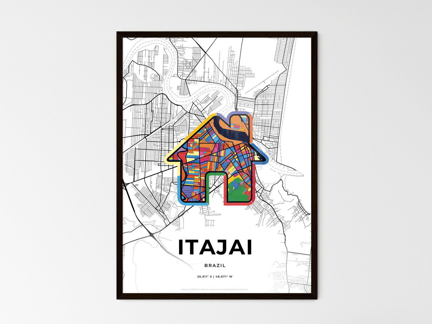 Itajai Brazil wedding art map with home icon