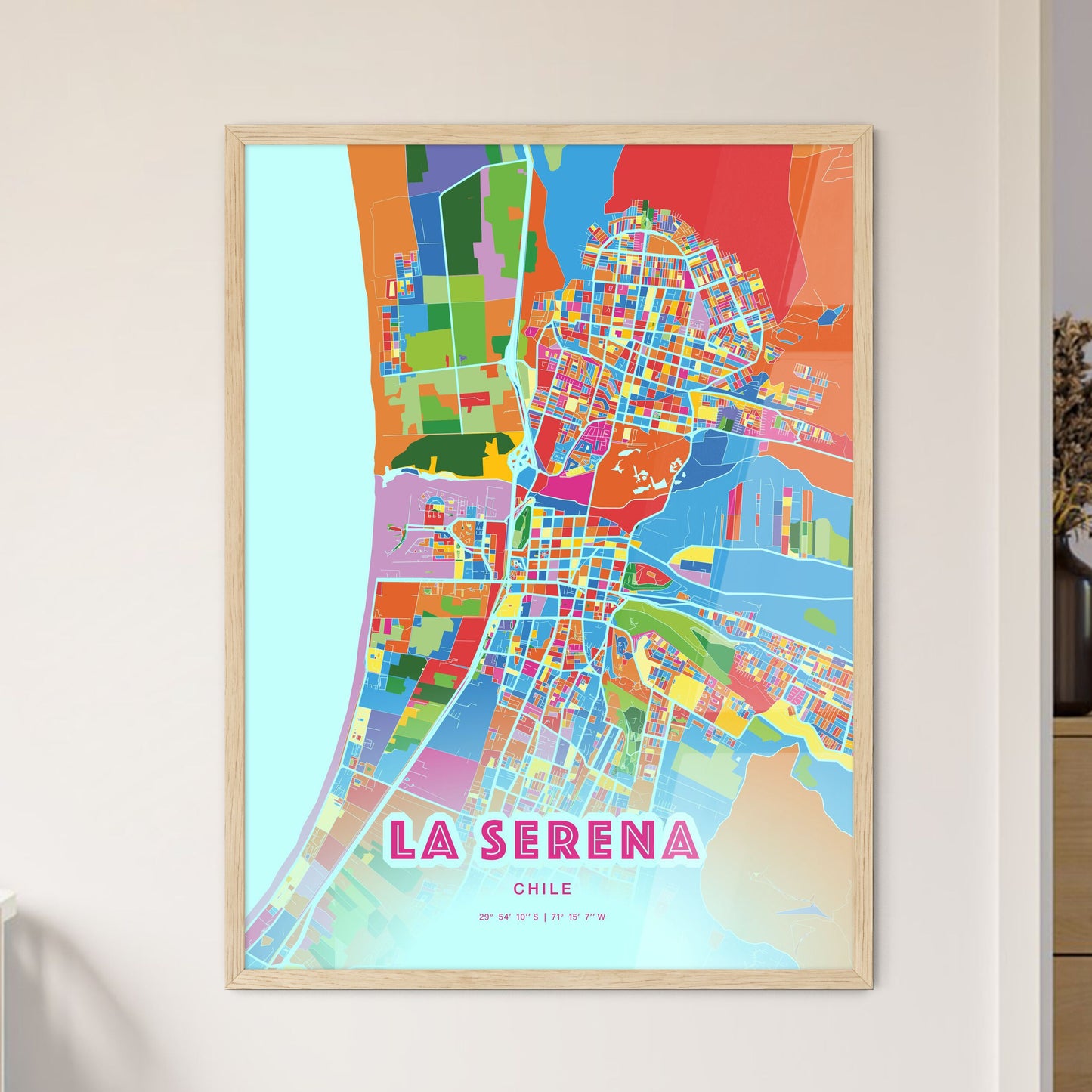 Colorful LA SERENA CHILE Fine Art Map Crazy Colors