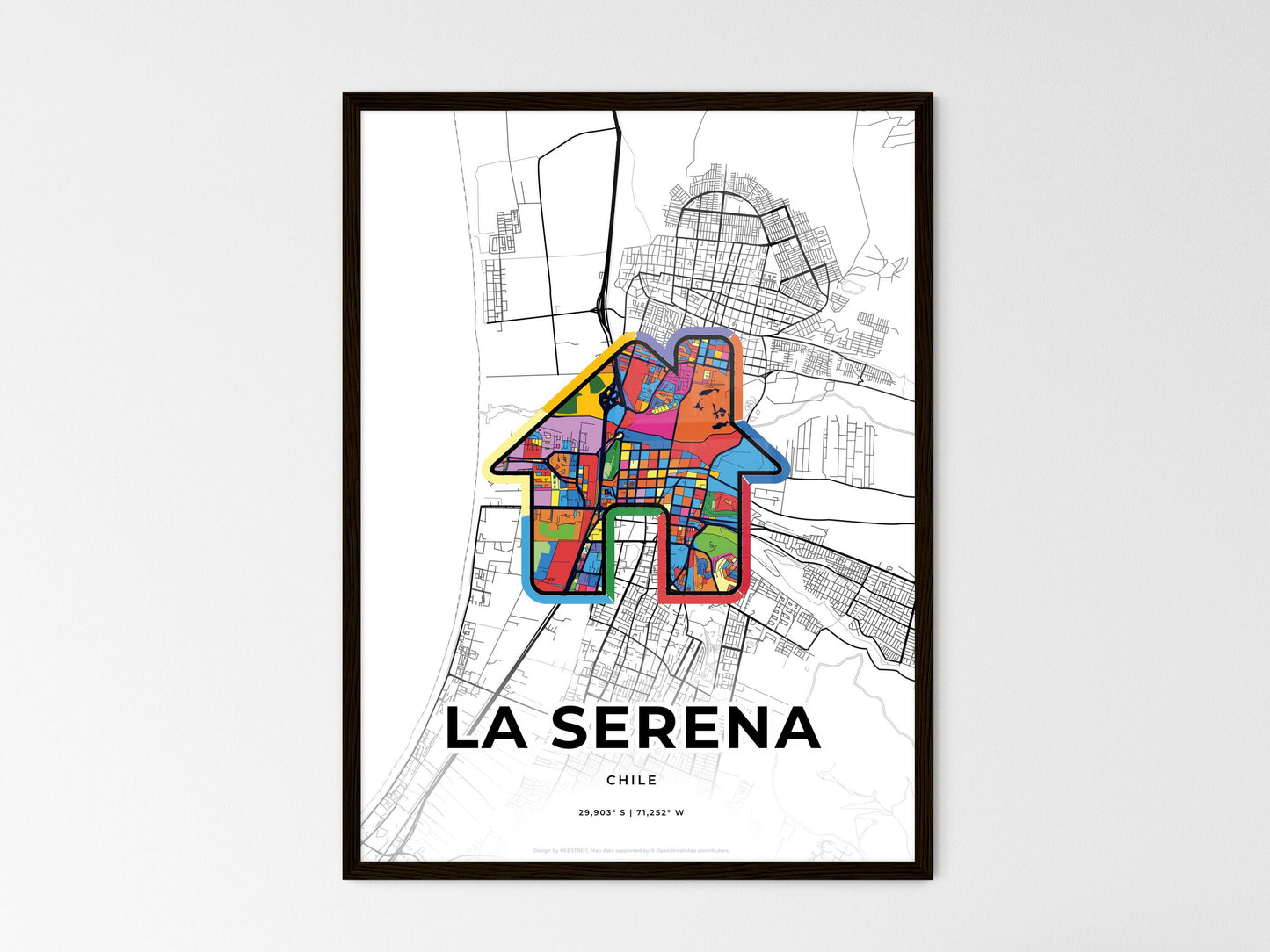 La Serena Chile wedding art map with home icon