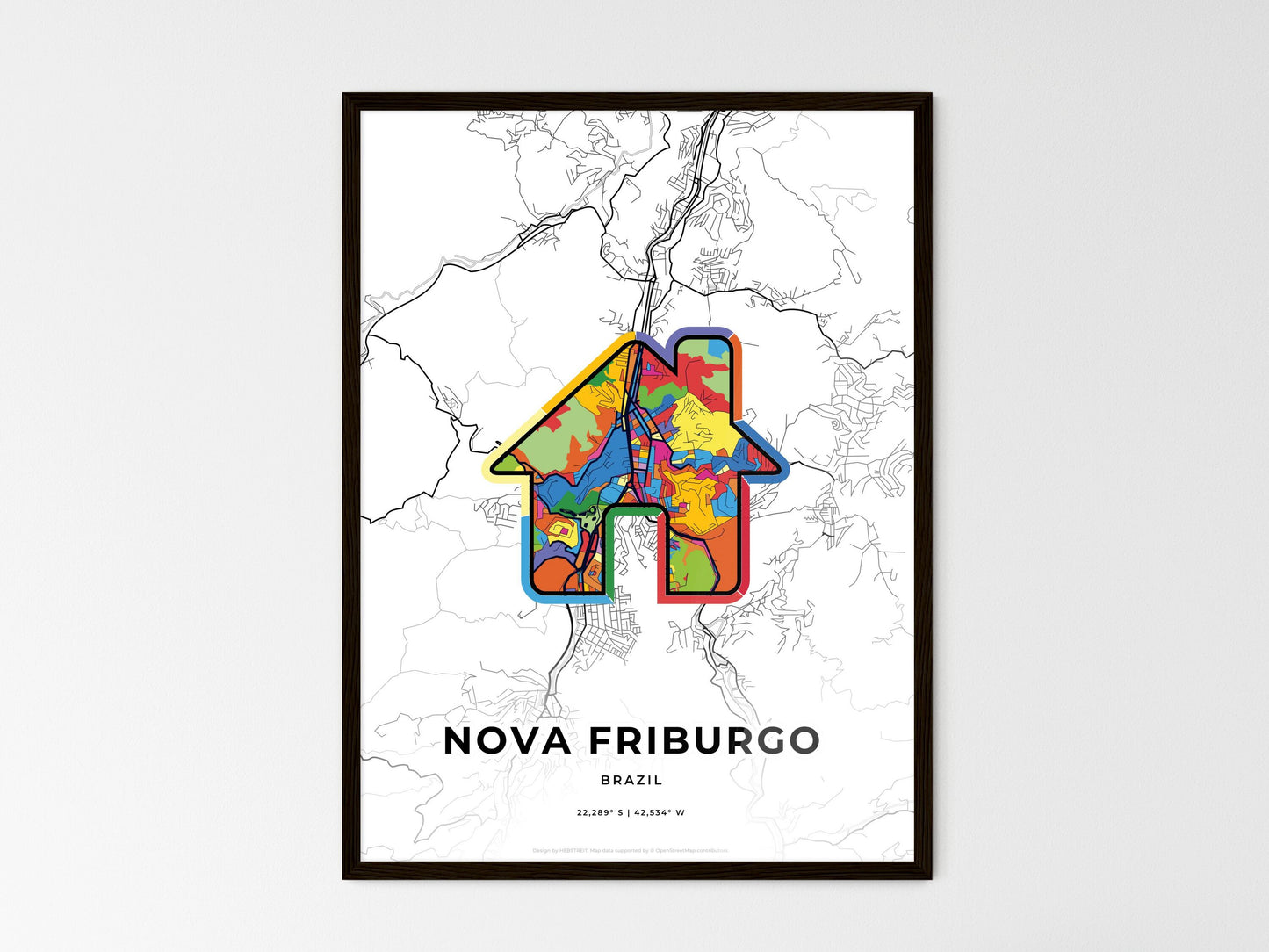 Nova Friburgo Brazil wedding art map with home icon