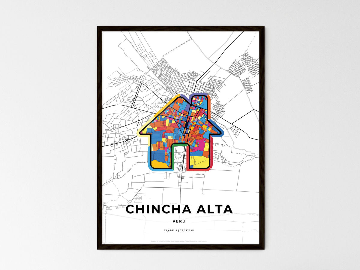 Chincha Alta Peru wedding art map with home icon